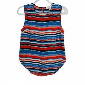 Kenar High Low Striped Blue Orange Red Blouse